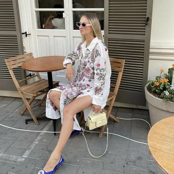 Zara Embroidered Cotton Long Shirt Dress 5107/243 Size XXL - Picture 7 of 10